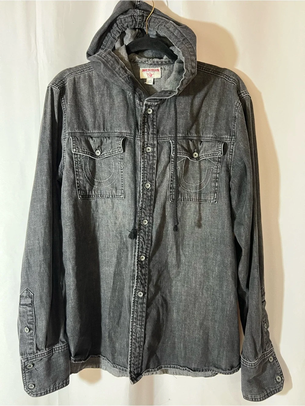 True Religion Men’s Hoodie Shirt Jacket Horseshoe Y2K Sz L Streetwear Skater